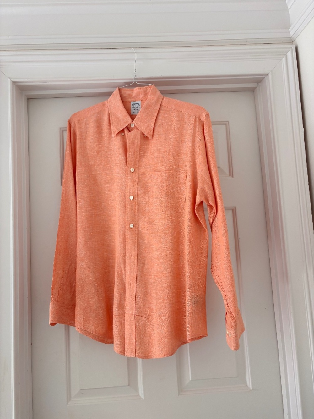 brooks brother light orange linen shirt mens